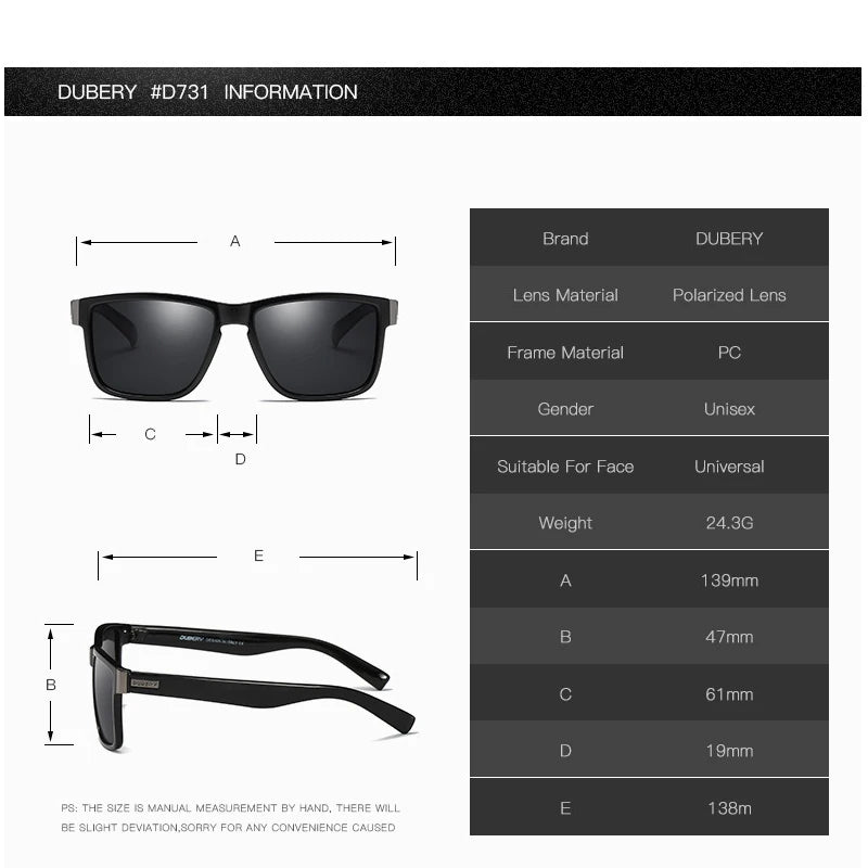 DUBERY Brand D518 Classic Sports Polarized Sun Glasses Men Women Wholesale Custom logo Square Lens SunGlasses