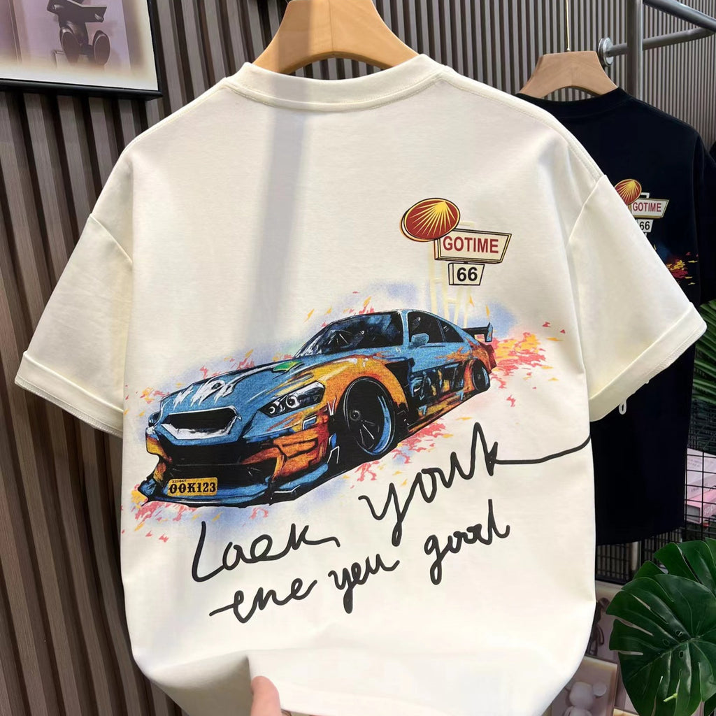 Trendy Pure Cotton Letter Short-Sleeve Men's Summer Loose Plus-Size Casual T-Shirt Stylish American Couple Top New Arrival