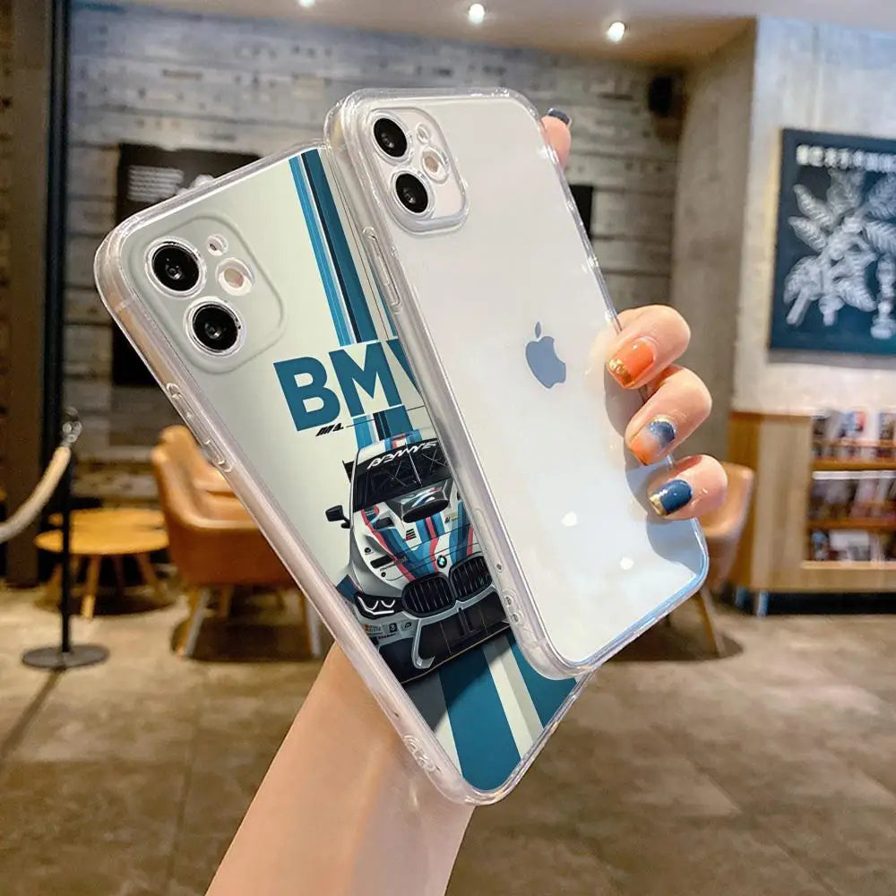 B-BMW-W Fashion  Phone Case For iPhone 17 Air 16 15 14 Plus 13 12 11 Pro Max 16e Shockproof HD Clear Back Cover