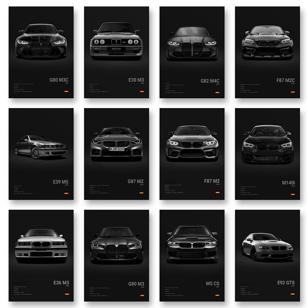 2-A1 Famous Cars G80 M3C Canvas Wall Art Print Poster E30 M3 Z8 Decorative Mural Modern Home Decor Birthday Gift Unframed