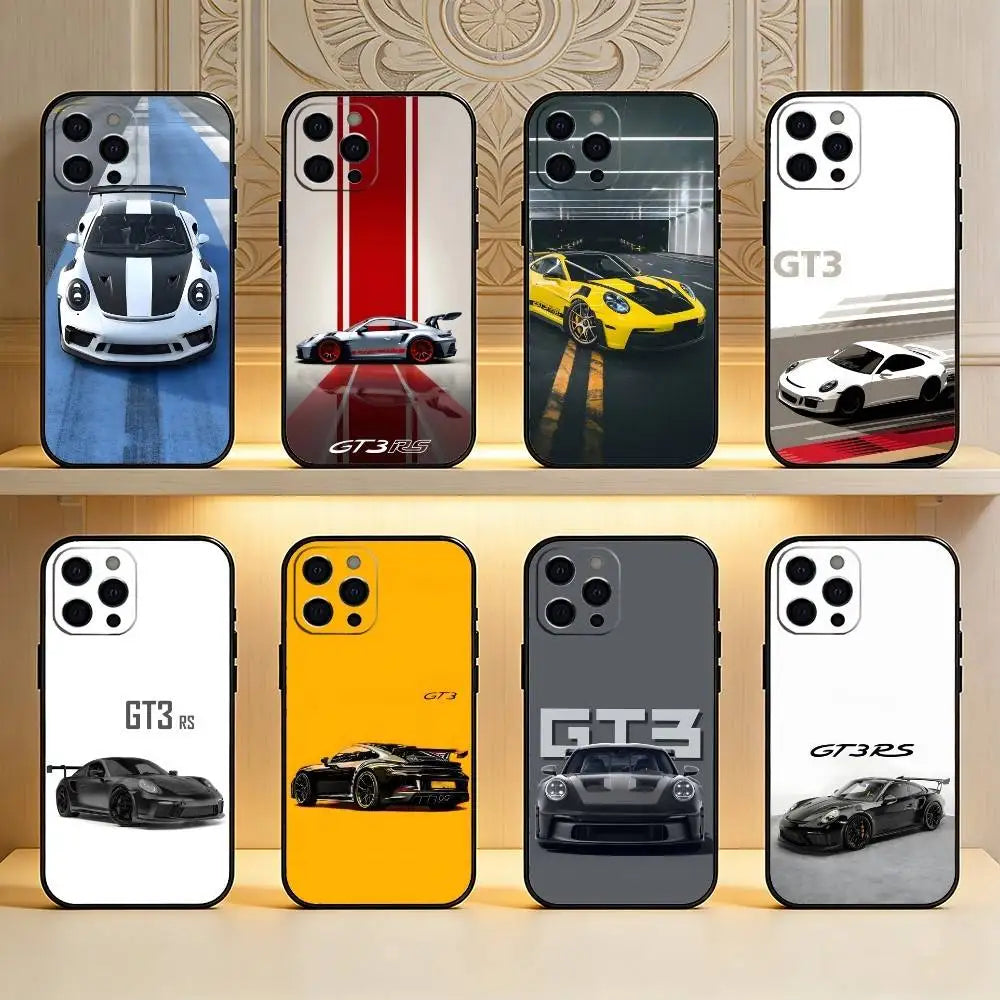 PRO SuperCars GT3 RS  Phone Case For iPhone17,16,15,14,13,12 Plus,Max Soft Silicone Black Cover