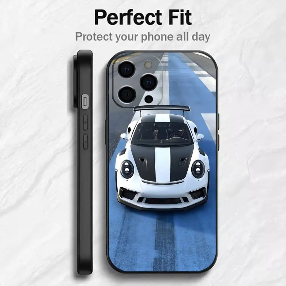 PRO SuperCars GT3 RS  Phone Case For iPhone17,16,15,14,13,12 Plus,Max Soft Silicone Black Cover
